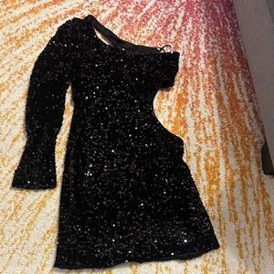 Elegant Black Sequin One Shoulder Dress